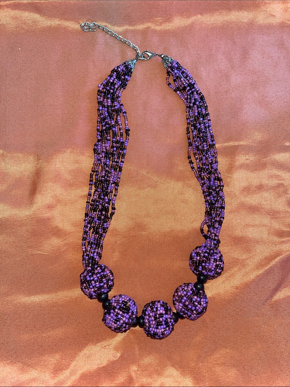 Hand-Beaded Purple Statement Necklace - Brand Unspecified